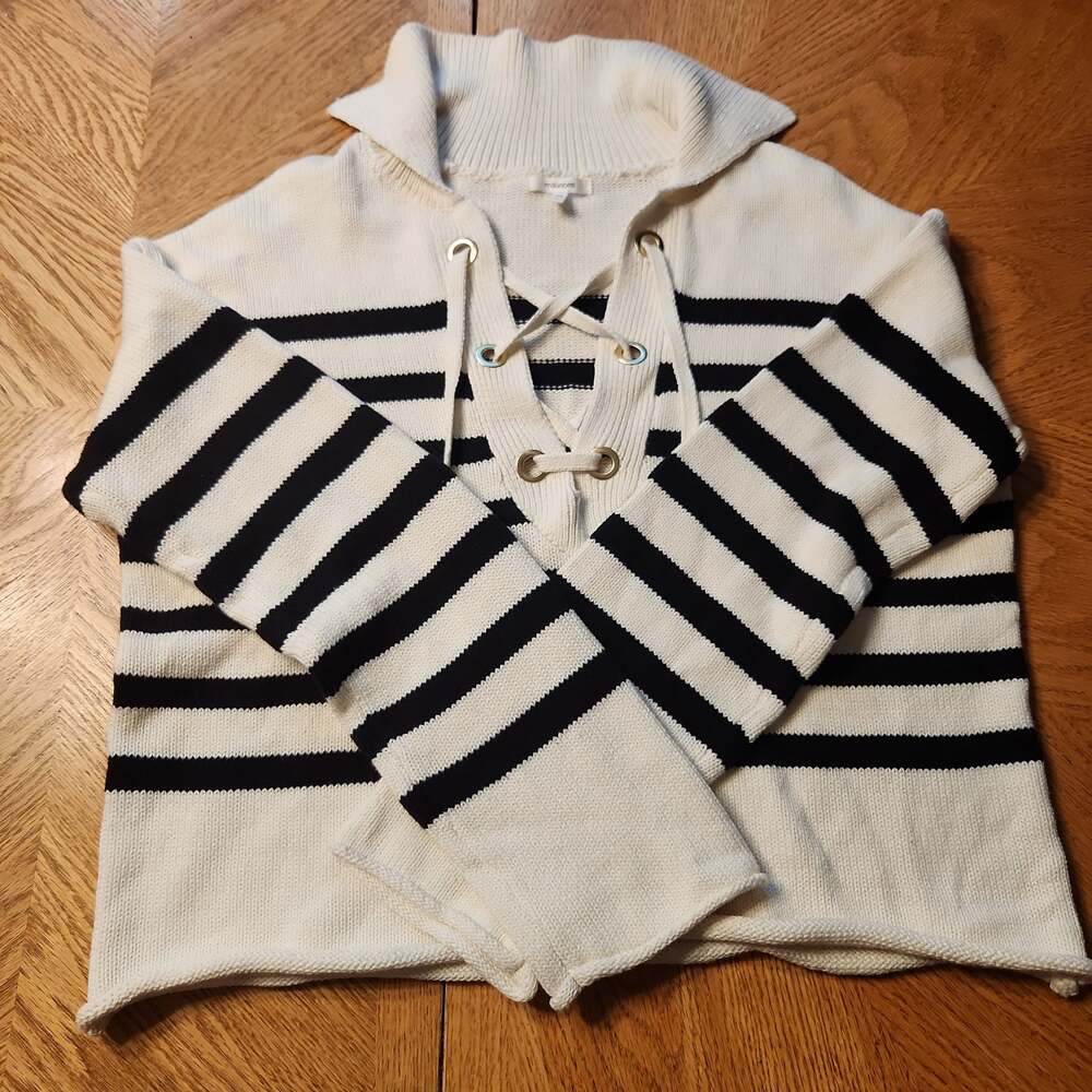 Stripe Lace Up Collared Sweater - image 3